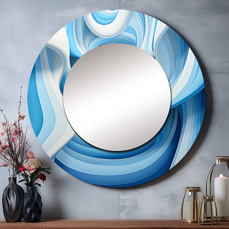 Op Art Blue Focus III - miroir d'art unique, miroir rond bleu, 29 po x 29 po