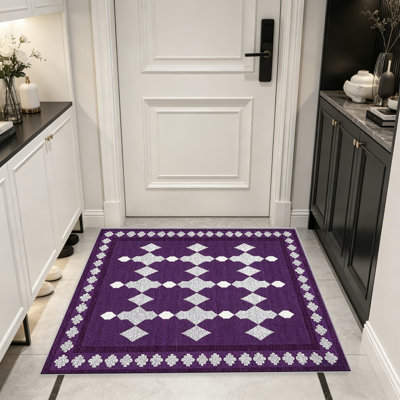 Tapis mauve à bordure argentée pour le salon, doux et confortable, convient à toutes les saisons, facile à entretenir, tapis de sol intérieur lavable à la machine, sous la table de ferme convenant à la chambre à coucher, à la salle à manger, au bureau, au balcon, au patio de décoration intérieure