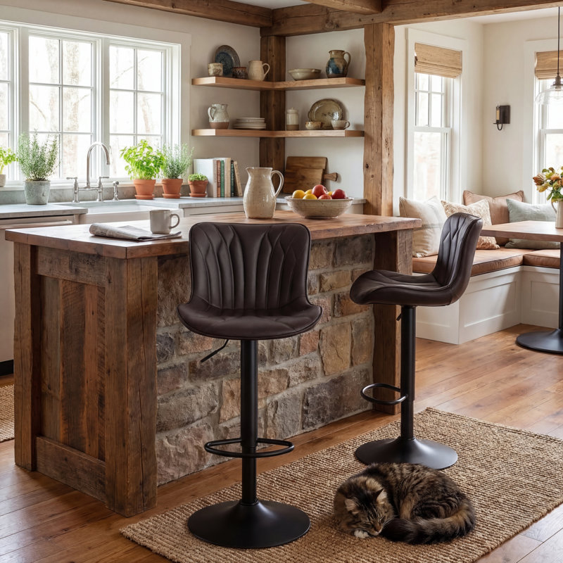 Denan Swivel Adjustable Height Bar Stool, Brown