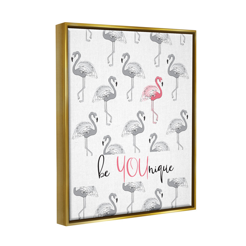 «Be Younique Pink Flamingo» par Martina Pavlova - impression, H 31 po x l 25 po x P 1,7 po, Cadre flottant métallique doré