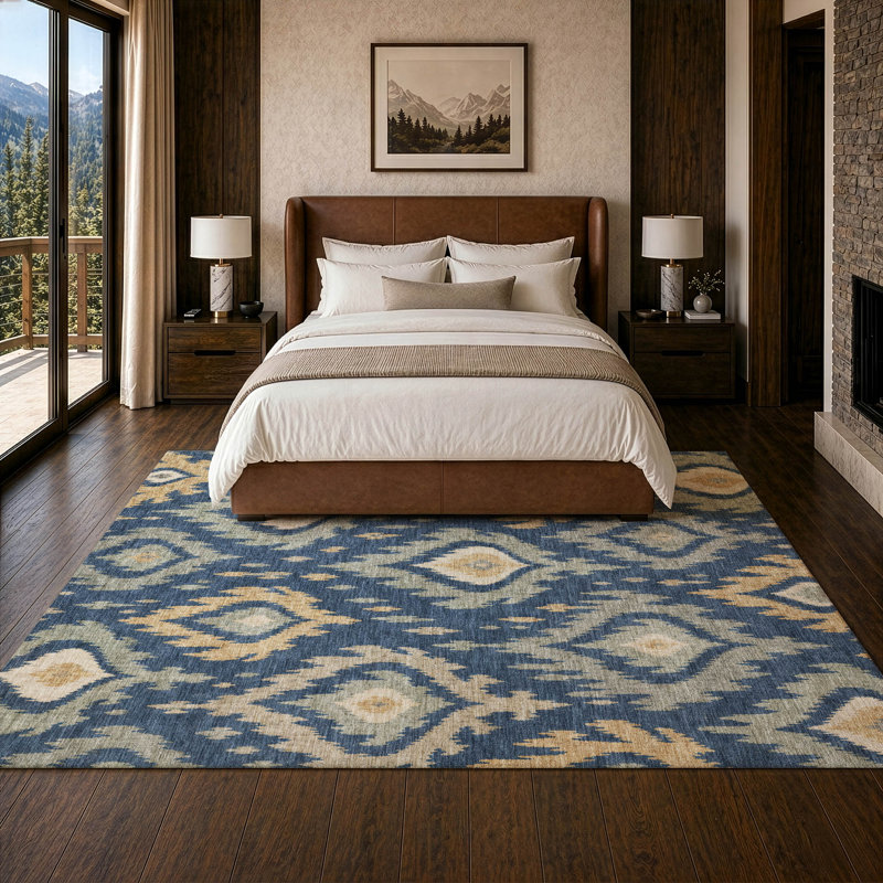Tapis Chantille ACN3073 Ikat lavable à la machine pour intérieur/extérieur, Navy, 5' x 7'6"