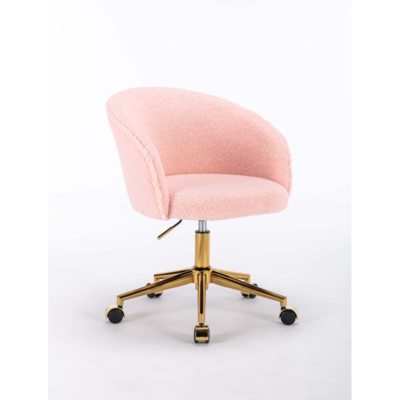 Leomie Wool Upholstered Swivel Office Chair, Pink