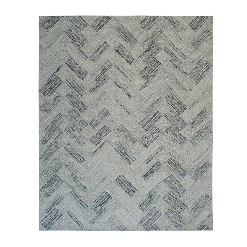 Jansen Gray Hand Tufted Wool Rug, Rectangle 5' x 8'