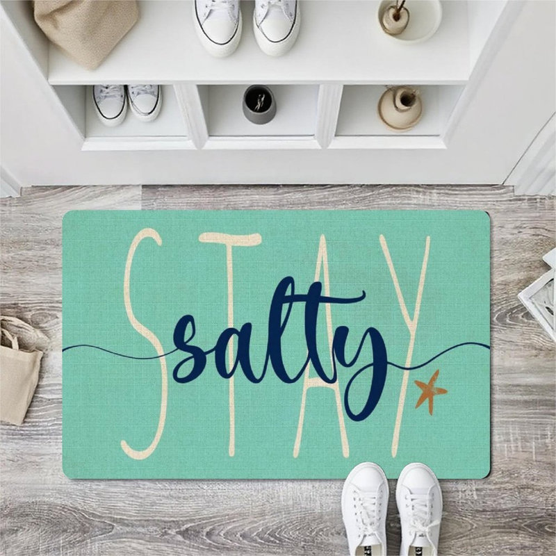 Tapis côtier Stay Salty, pour maison de plage et salle de bain, 24 po x 36 po, bleu sarcelle