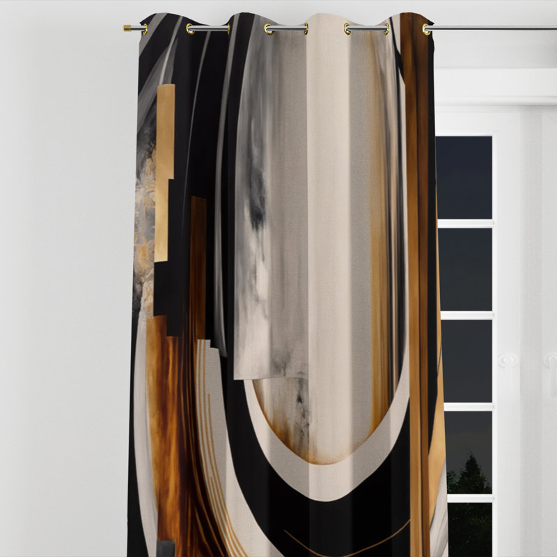 Aureon - Abstract Grommet Curtain - Velvet Room Darkening - 1 panel, 52" W x 108" L, Golden Grommets