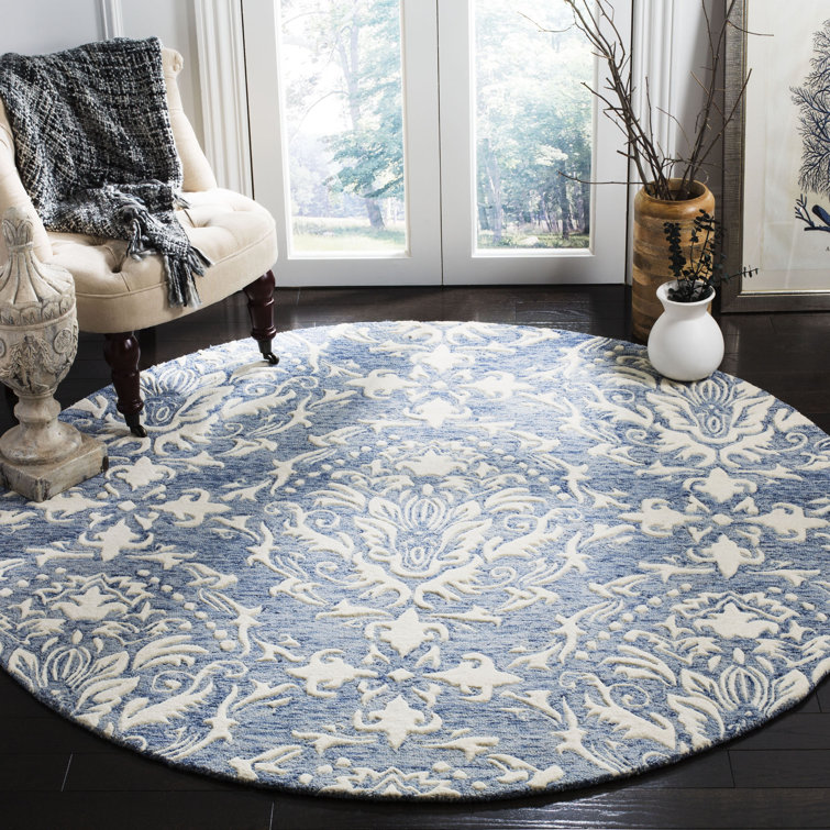 Ferrera Ikat Handmade Tufted Wool Blue / Ivory Area Rug
