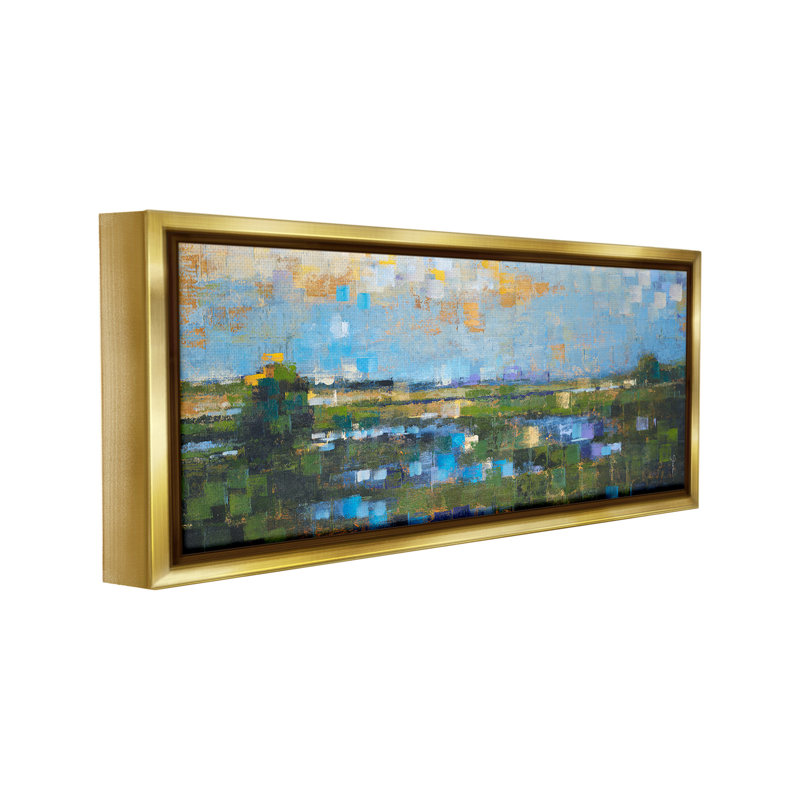 «Brushed River Landscape» par Liz Jardine sur, Cadre flottant métallique doré, H 14 po x l 31 po