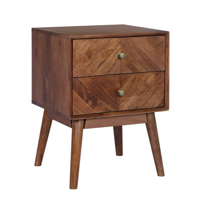 Table de chevet semi-assemblée en bois massif à 2 tiroirs Emet