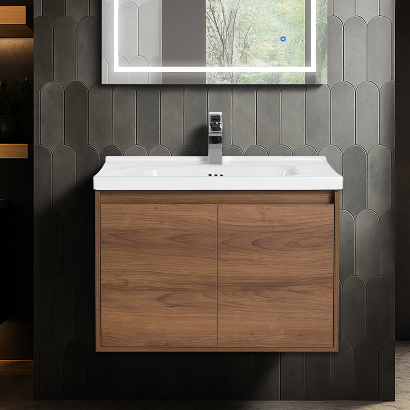 Norwell 28 Inch Floating Bathroom Vanity with Sink – Wall-Mounted Wood Cabinet with Soft-Close Storage for Modern Bathrooms