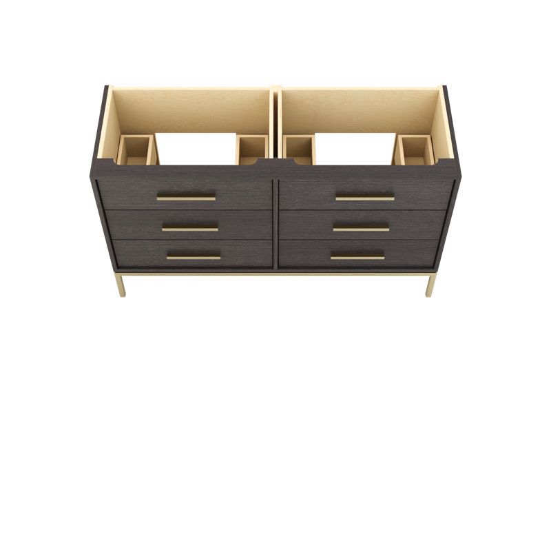 Meuble-lavabo à double tiroir blanc Rift, Gris délavé, Or satiné, 60"