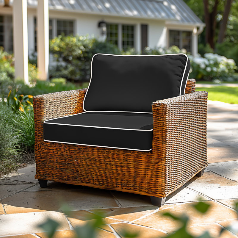 Outdoor Cushion 2-Piece Set, Waterproof Outdoor Seat Cushion, with Anti-Slip Strap，Suitable for Balcony Furniture, Garden Seat Cushion,  20"x20"x4", Biack