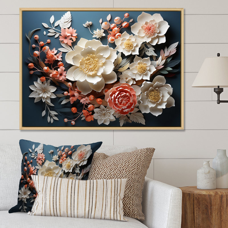 Art asiatique, fleurs éternelles I - impression, Cadre naturel flottant, H 12 po x l 20 po x P 1 po