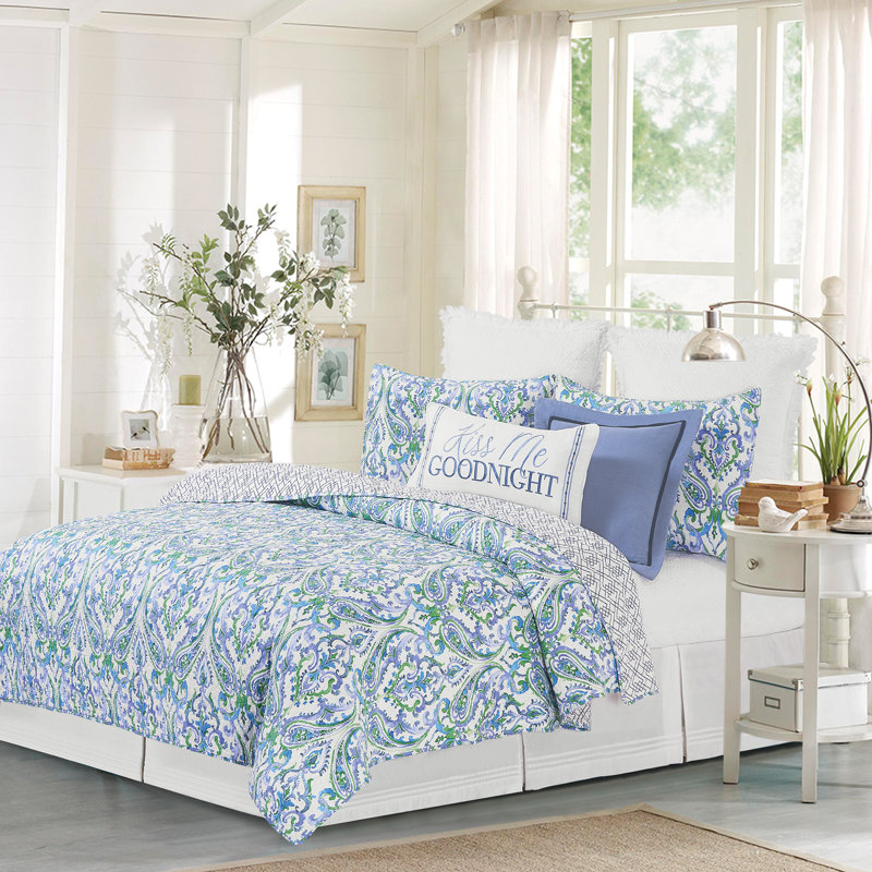 Juliet Blue Cotton Reversible Full Quilt Set