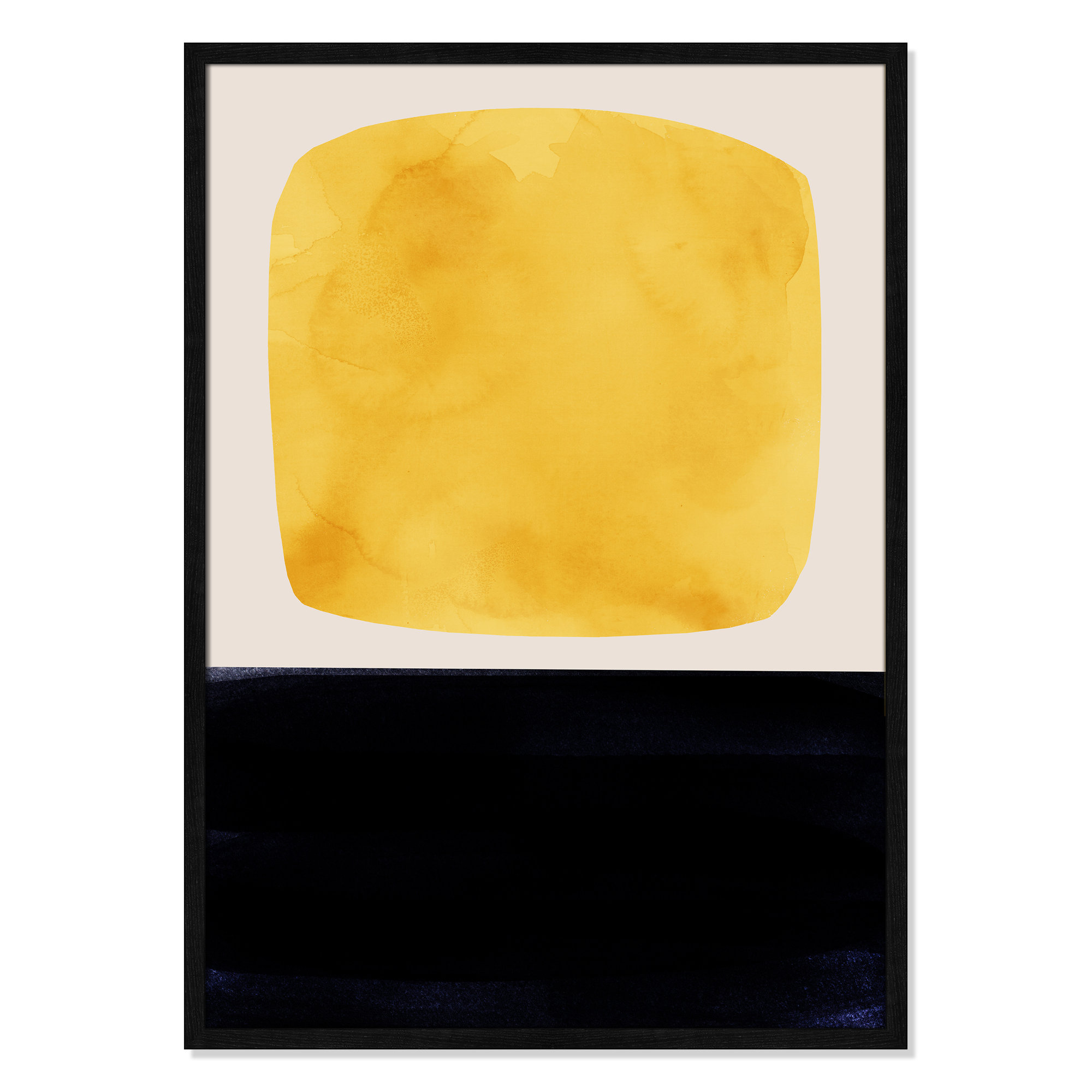 Boxed-Yellow by Aoibhne Hogan, Black Wood Grain Paper, 35.5" H x 25.5" W x 0.75" D