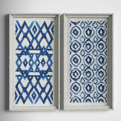 Art mural encadré bleu et blanc avec motif géométrique, ensemble de décoration murale géométrique moderne bleu