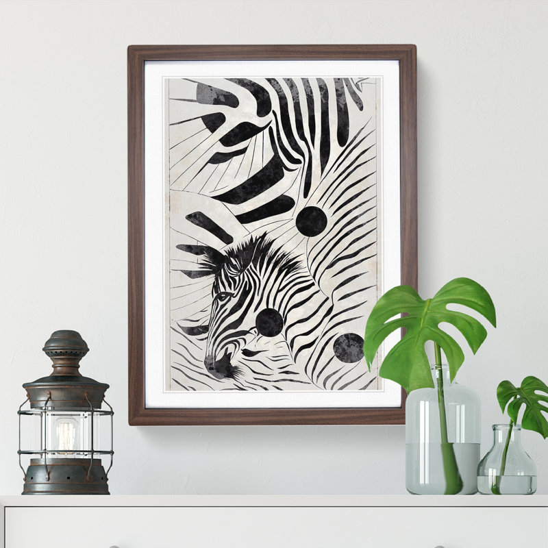 Zebra No.1 Abstract - Single Picture Frame Painting, 64cm H x 46cm W x 2cm D, Walnut