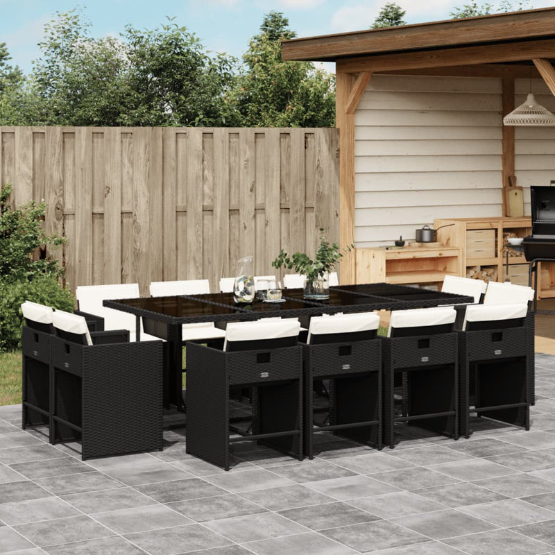 Ensemble repas de patio 5 pièces avec coussins en polyester Latitude Run®, Blanc, Noir, 12