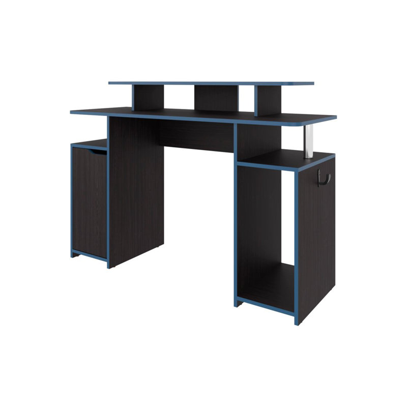 Bureau de jeu minimaliste bleu avec tablette de moniteur surélevée Blue Accents