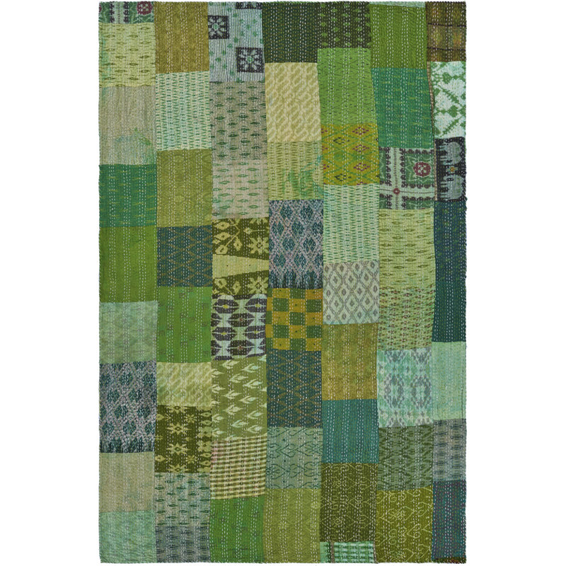 Advika Handmade Kantha Silk Blend Throw Blanket, Green