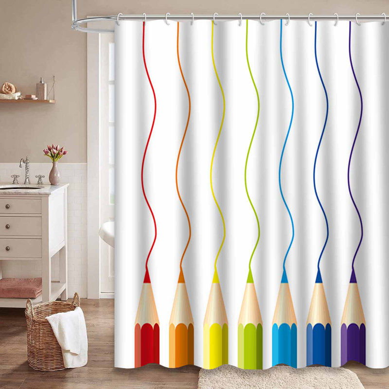 Rideau de douche rouge / orange / violet clair / vert / jaune / bleu avec 12 crochets, L 72 po x l 72 po