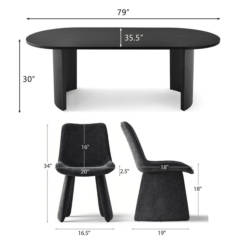 7-Piece Modern Oval Dining Table Set, Charcoal