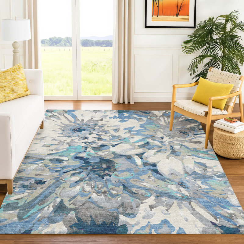 Tapis floral intérieur / extérieur lavable à la machine Chantille ACN2340, Rectangle 5 pi x 7 pi 6 po