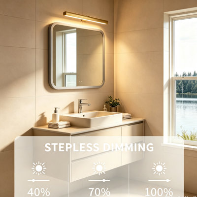 Premium Gold Motion Sensor LED Mirror Front Light, Rechargeable Dimmable Vanity Lamp with Remote Control