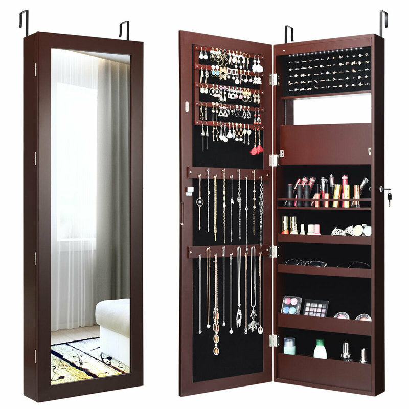 Armoire à bijoux murale avec miroir Amrutha, Brun