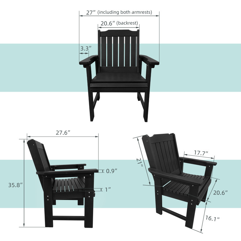 Chaise de patio en PEHD Winston Porter avec quincaillerie en acier inoxydable 18/8, 600 lb (noir de carbone)