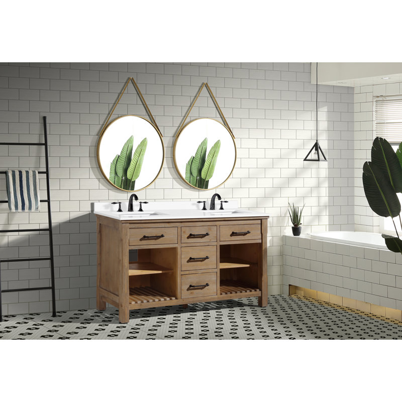 Lauren 60'' Weathered Fir Double Bathroom Vanity with White Stone Top
