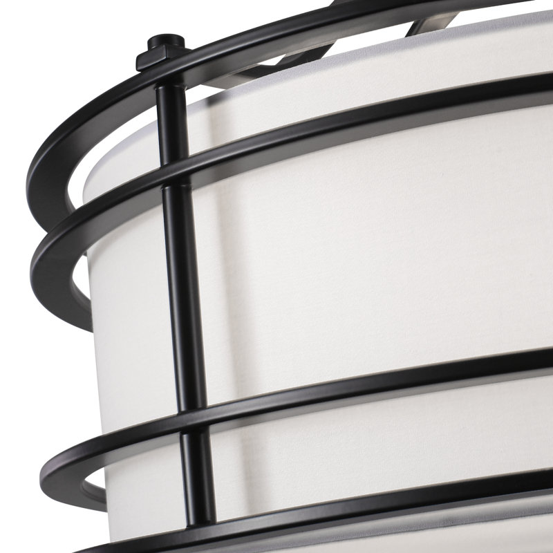 Luminaire de style campagnard rond à 5 lumières avec tambour cylindrique de 21,65 pouces, Noir mat