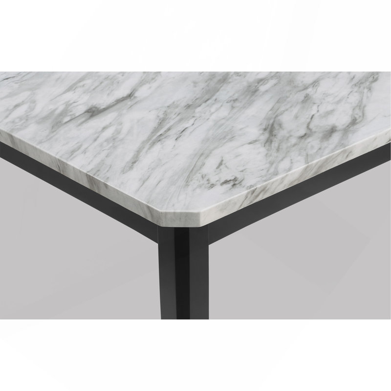Transitional Dining Rectangular Table Fauxwhite Marble Top Black Base Wooden Stone