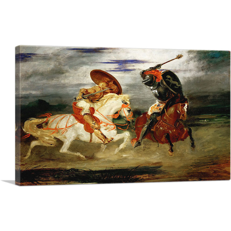 Deux chevaliers joutant dans un paysage 1824 par Eugene Delacroix - reproduction d'art sur toile tendue
