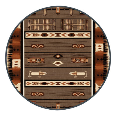 Washable Wagon Wheel Southwestern Area Rug