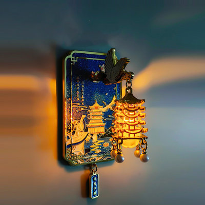 Light-Up Lantern Dance Streamer Metal Magnetic Fridge Magnet - Decorative LED Refrigerator Sticker With Magnetic Back For Home Decoration  Gift