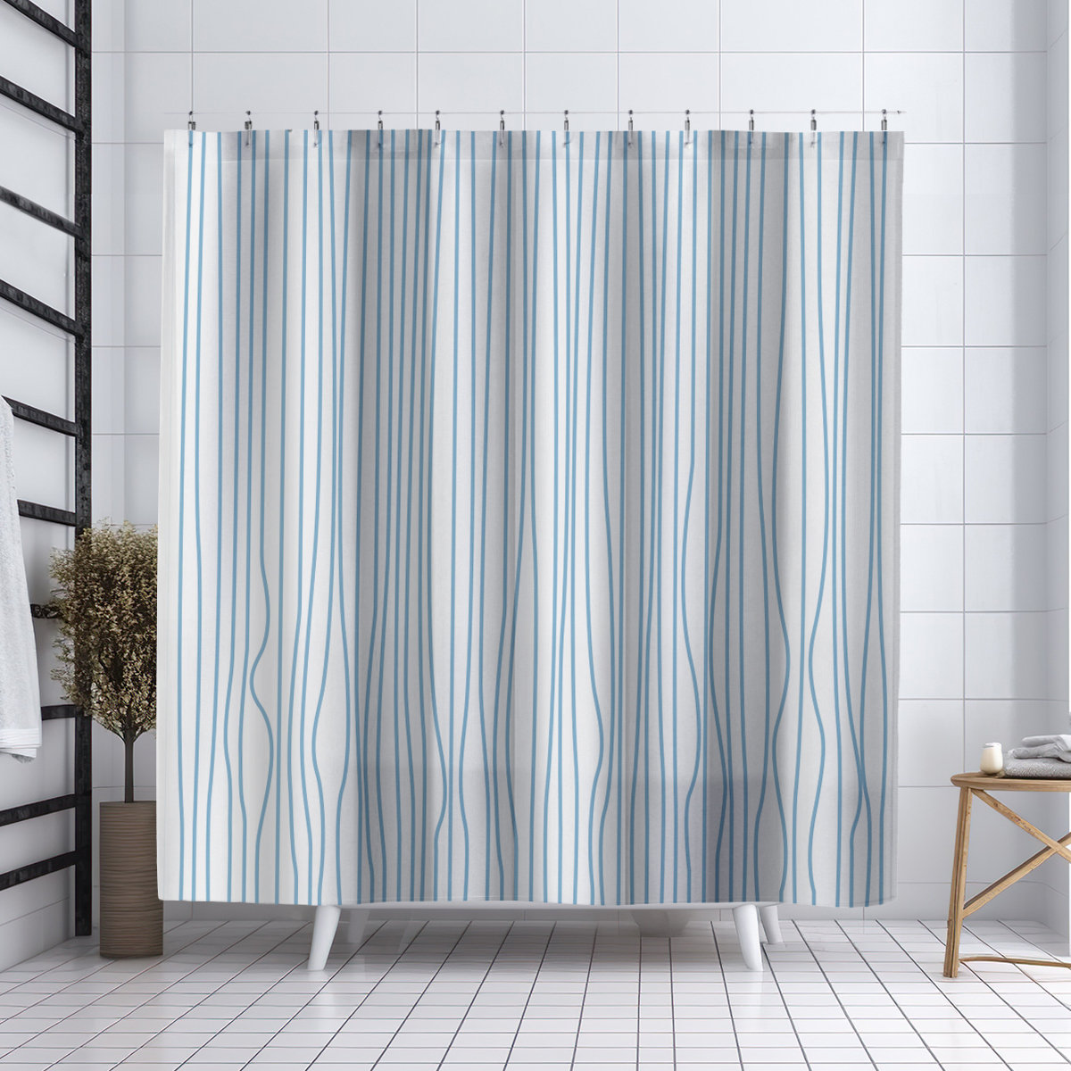 Coco Polyester Shower Curtain, Blue