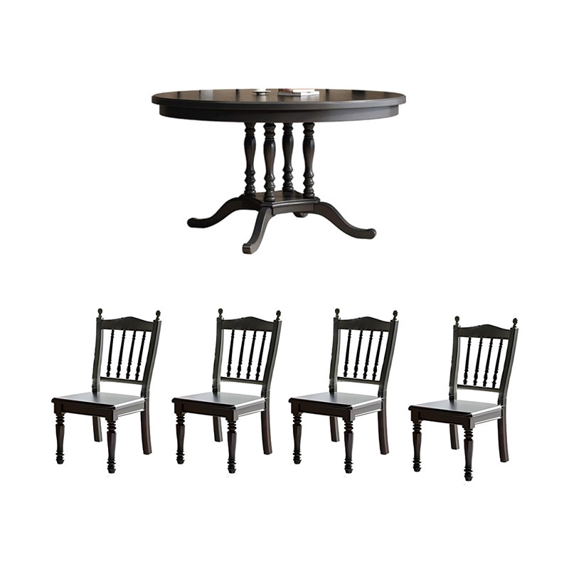 Ensemble de tables rondes en bois massif de style français, 5, Noir, noir, noir, noir