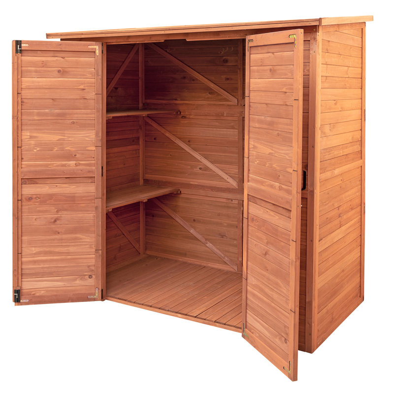 Leisure Season 6 ft. Medium Brown Solid Wood Outdoor Storage Shed with Shelving