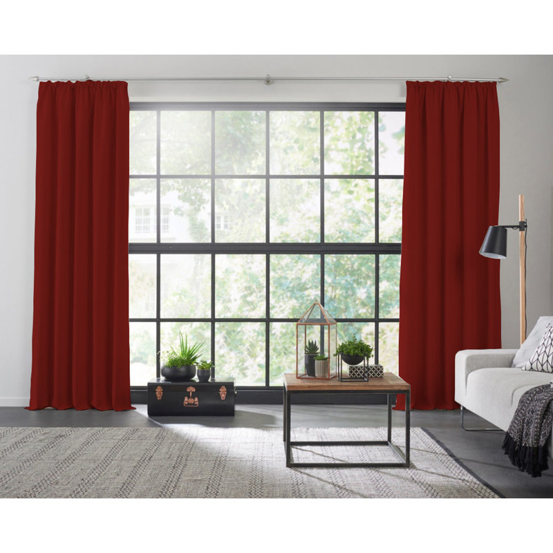 Zoee Pencil Pleat Blackout Single Curtain, 255cm H x 145cm W, Red