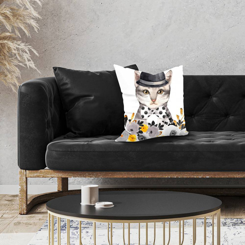 Chic cat - 18"x18" Throw pillow - Poly twill - Print on demand, 18"H x 18"W, Polyester/Polyfill