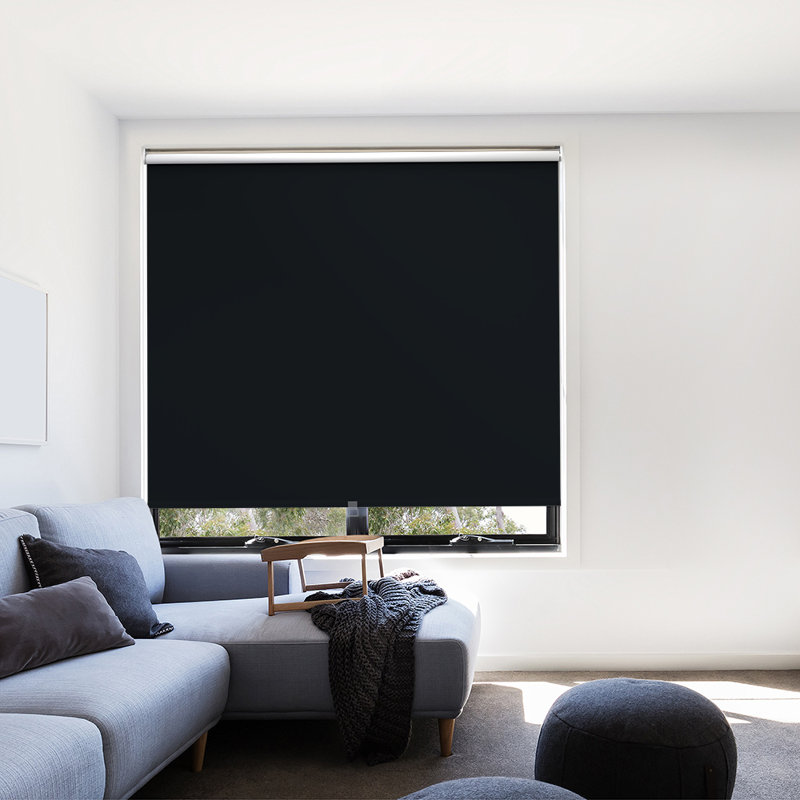 Cut to Size Cordless Room Darkening Roller Blind, Black, 190 cm L x 100 cm W