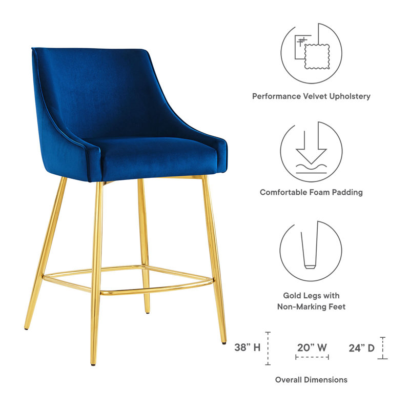 Modway Discern Bar Stools - Set of 2, Navy, Counter Stool (25.5" Seat Height)