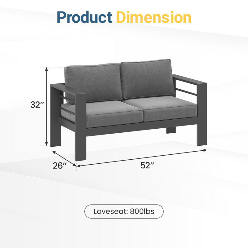 Causeuse en métal Patio Furniture, Cadre gris / coussin gris