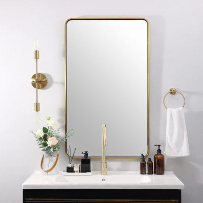 Contemporary Rectangle Bathroom Vanity Mirror | Stainless Steel Thick Frame