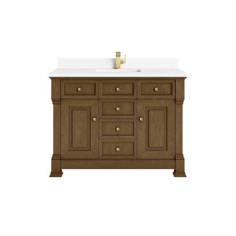 Brookfield 48'' W Single Vanity, Single Hole, White Zeus, Honey Oak