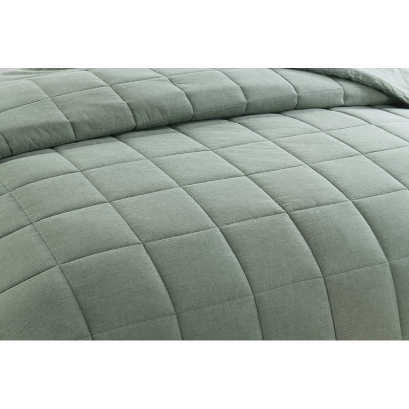 Couverture 100% coton délavé, Vert, Simple