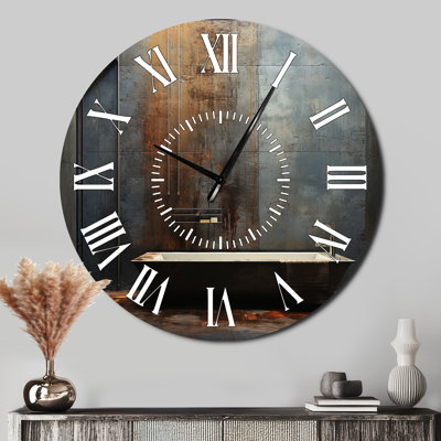 Black Industrial Minimalist Bath I - Bathroom White Face Wall Clock
