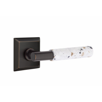 Ensemble de faux levier Emtek Select, rosette Quincy, tige en T, poignée en terrazzo clair