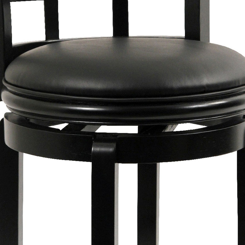 Elegant Sabi 24" Swivel Counter Stool in Black Vegan Leather and Solid Wood