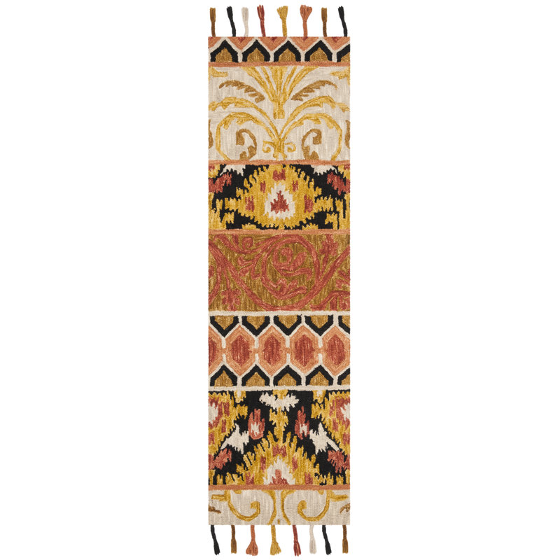 Niederanven Hand Hooked Wool Ikat Rug, Runner 2'3" x 8'